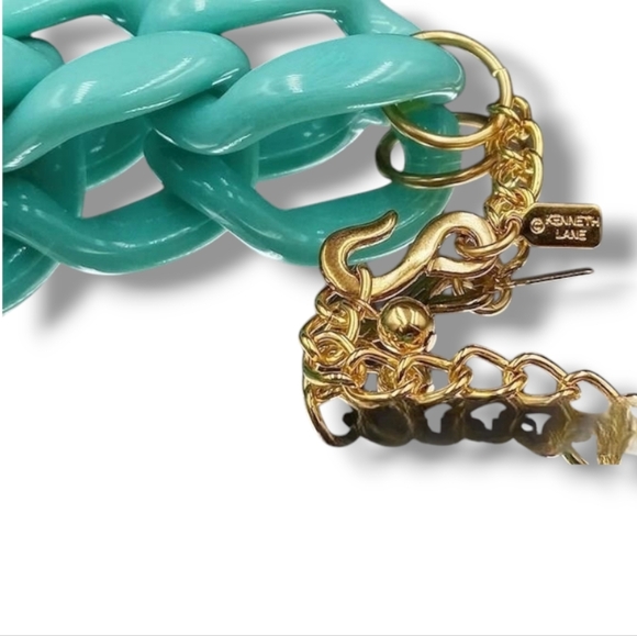 Vintage Chunky KJL Kenneth Jay Lane Turquoise Statement Chain Link Necklace - Picture 6 of 6